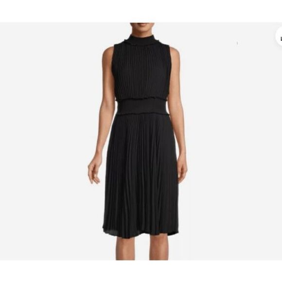 Nanette Lepore Women's Smocked High Neck Pleated Midi Dress Accordion Sleeveless - Picture 1 of 10